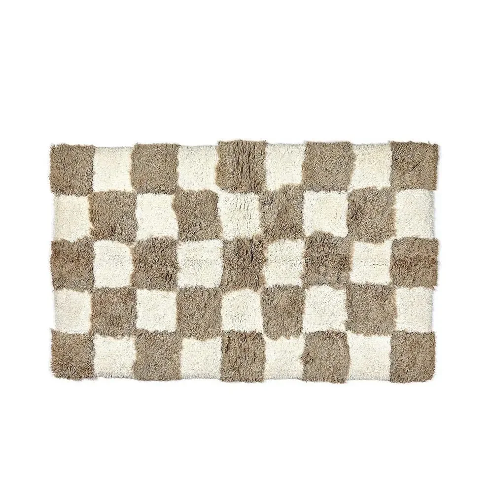 NEW Mackenzie-Childs Checkerboard Taupe Bath Rug 24x40 Cotton